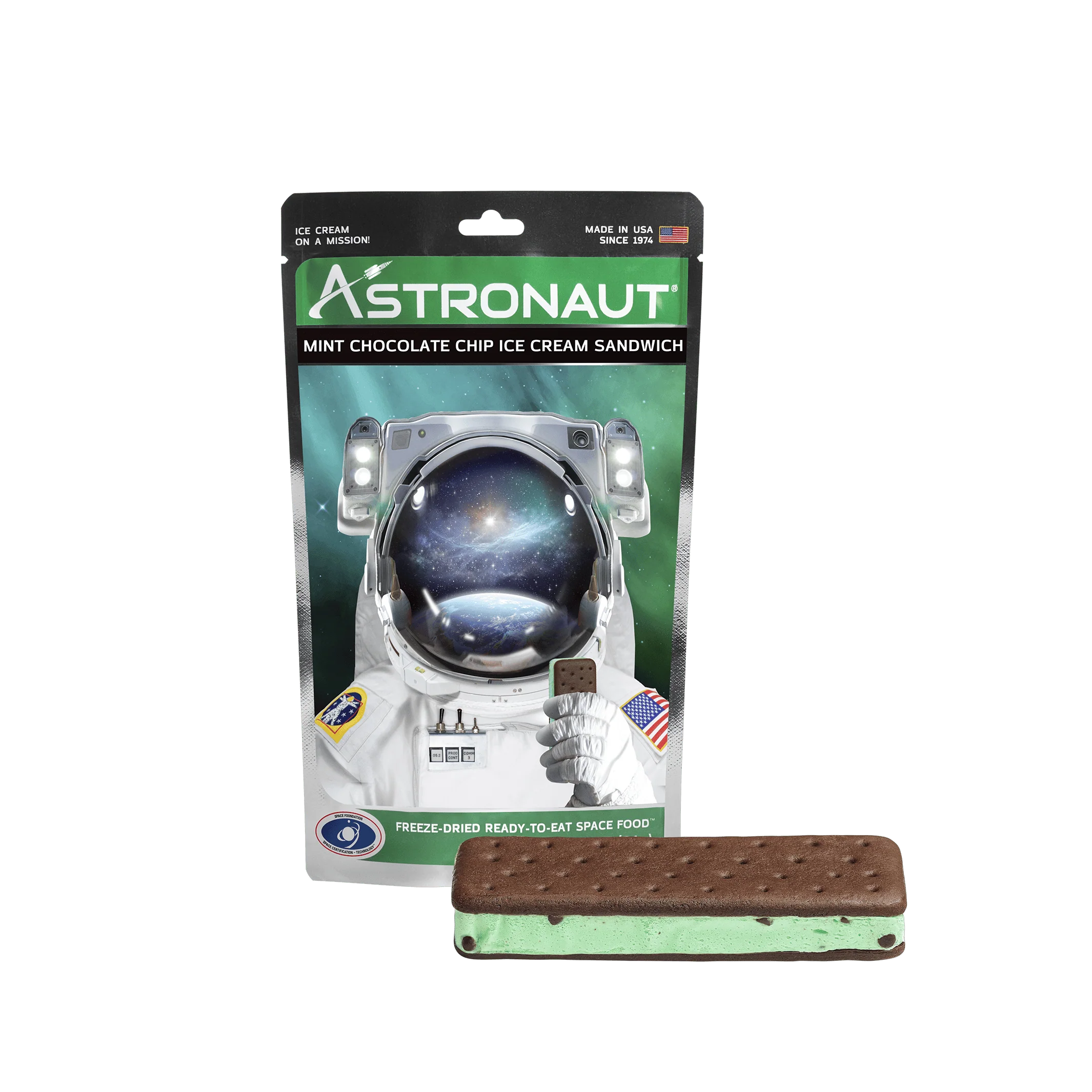 Astronaut Foods Freeze-Dried Mint Chocolate Chip Ice Cream - Space-Themed Snack for Camping, Hiking & Outdoor Adventures