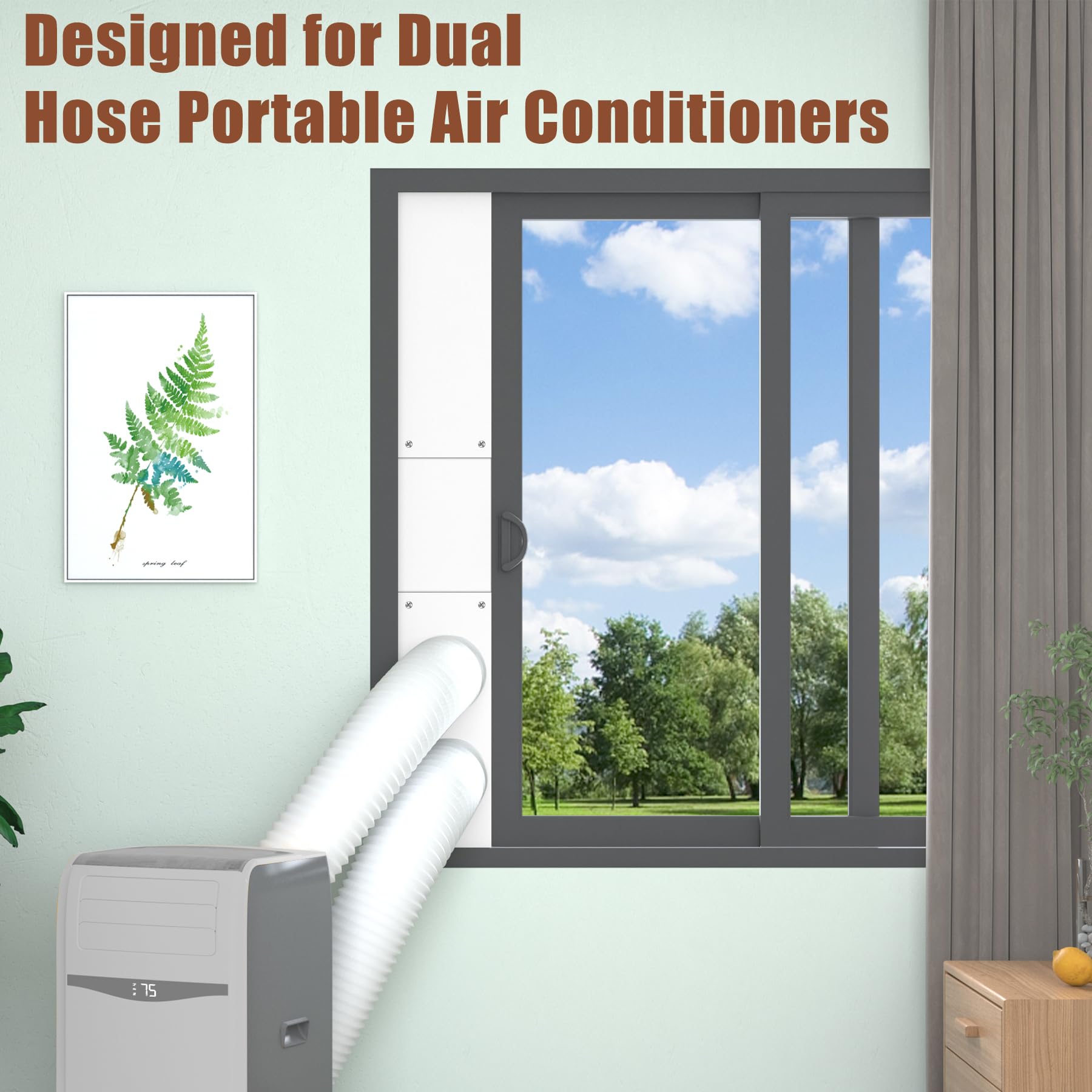 BJADE'S 5.9 Inch Dual Hose Portable Air Conditioner Window Seal Kit - Adjustable AC Exhaust Vent (17