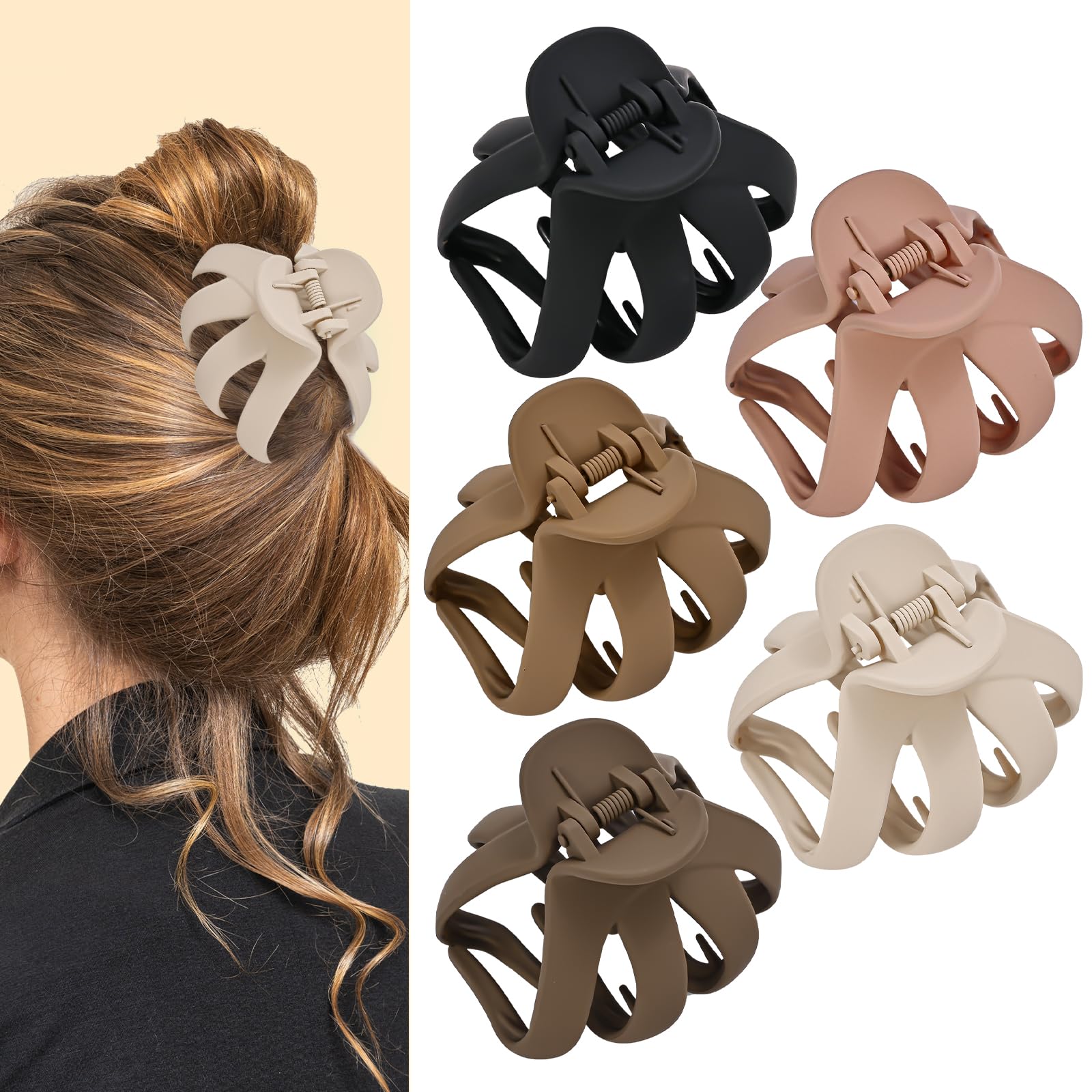 Lolalet Octopus Hair Claw Clips 5 Pack - Non-Slip Jaw Clips for Thick, Curly & Long Hair - Medium Hair Clamps with Wide Grip for Women (Style B) - Perfect for Workouts, Beach & Everyday Styling