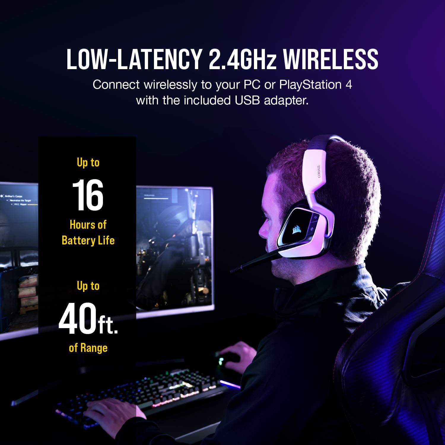Corsair VOID RGB ELITE Wireless Gaming Headset with 7.1 Surround Sound - Discord Certified - iCUE Compatible - for PC, Mac, PS5, PS4 (White) - Perfect for Competitive Gaming & Streaming