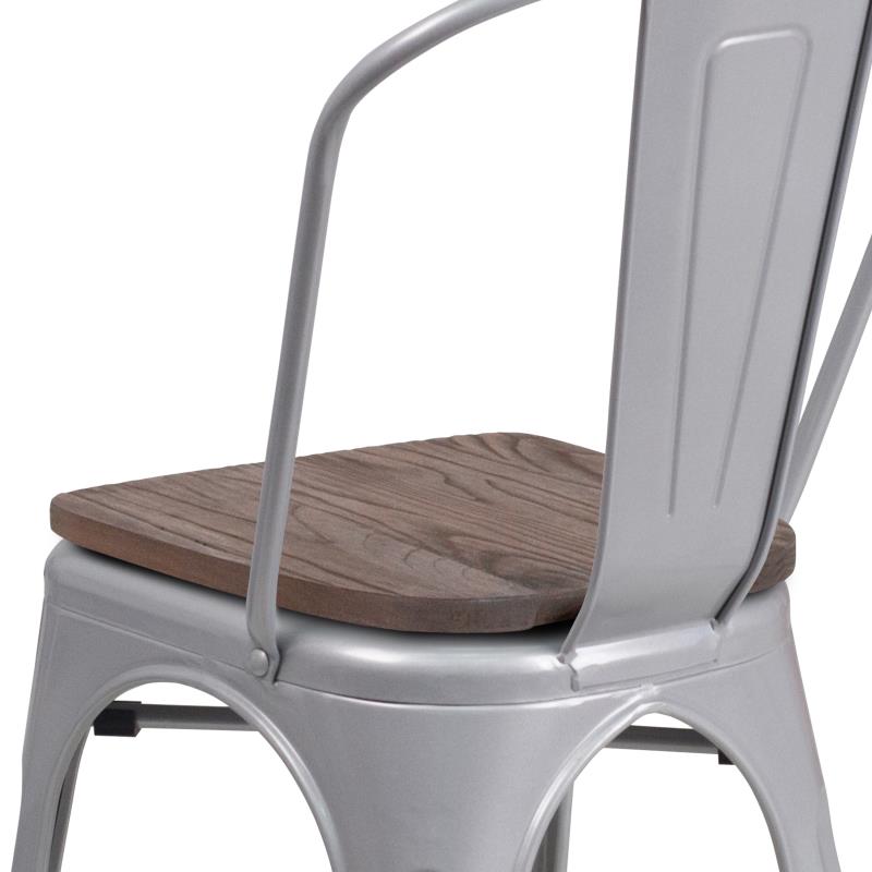 FLASH Perry Metal Stackable Chair with Wood Seat - Modern Dining Chairs for Kitchen, Restaurant, Cafe & Outdoor Use - Sturdy & Space-Saving Design