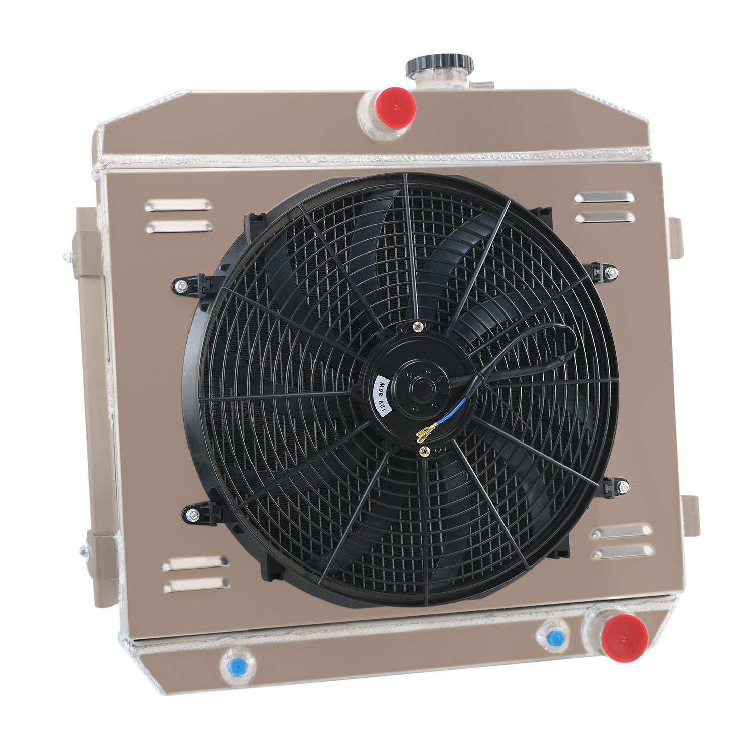 Alloyworks 3 Row Aluminum Radiator with Shroud Fan for 1955-1957 Chevy Bel-Air, Del Ray, Nomad & 210 V8 - High Performance Cooling Upgrade for Classic Car Restoration & Hot Rod Builds