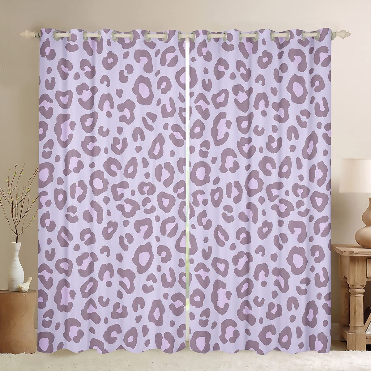 Leopard Print Blackout Curtains 52x84 Inches - 2 Panels for Girls, Women, Kids, Boys & Teens | Purple & Pink Cheetah Fur Window Drapes for Bedroom, Living Room & Nursery Decor | Animal Print Thermal Insulated Window Treatments