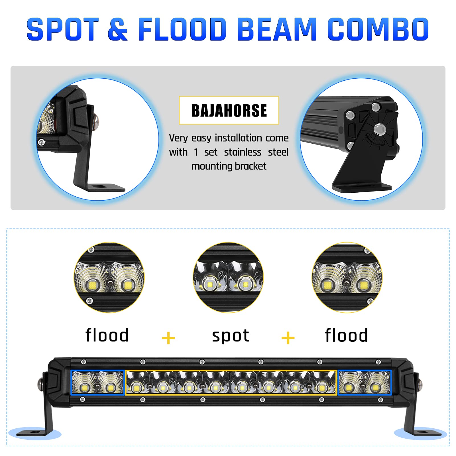 42 Inch LED Light Bar - 40,000LM Single Row Flood Spot Combo Beam for Offroad, Work, Driving - Waterproof Fog Light Strip for Pickup, SUV, ATV, UTV, 4x4, Truck (Roof/Bumper Mount) - Perfect for Night Off-Roading, Work Sites & Marine Use
