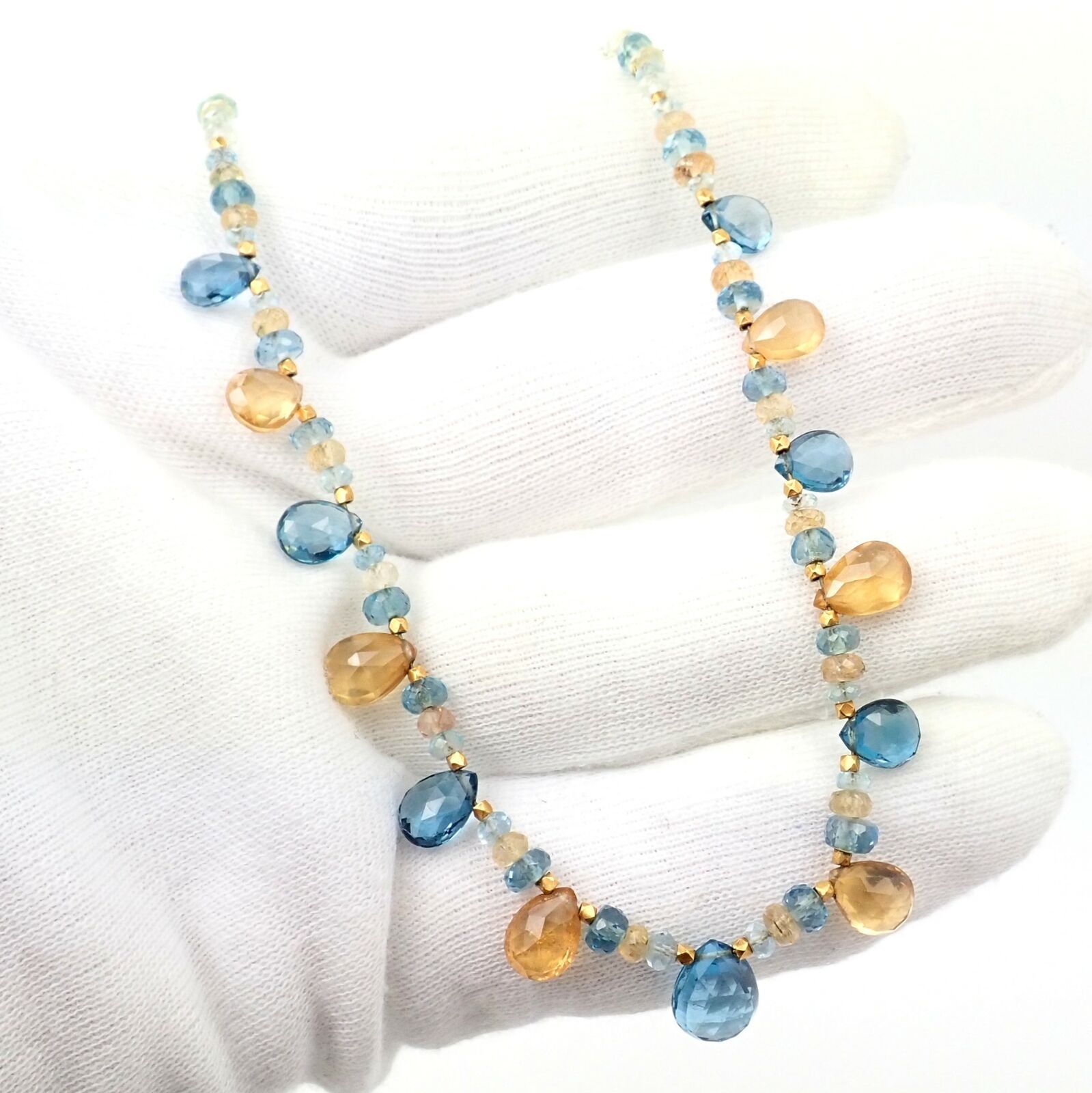 22K Yellow Gold Citrine and Blue Topaz Necklace for Women - Elegant Gemstone Jewelry for Parties, Weddings & Special Occasions