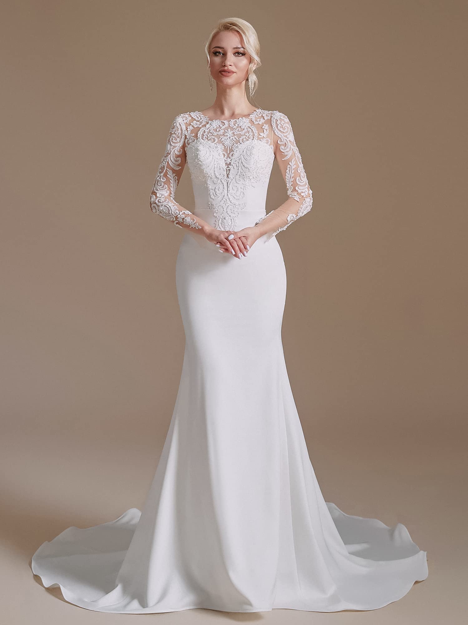 Elegant Beach Wedding Dresses for Bride - Lace Applique Evening Gown & Ball Gown - Perfect for Beach Ceremonies, Destination Weddings & Romantic Photos