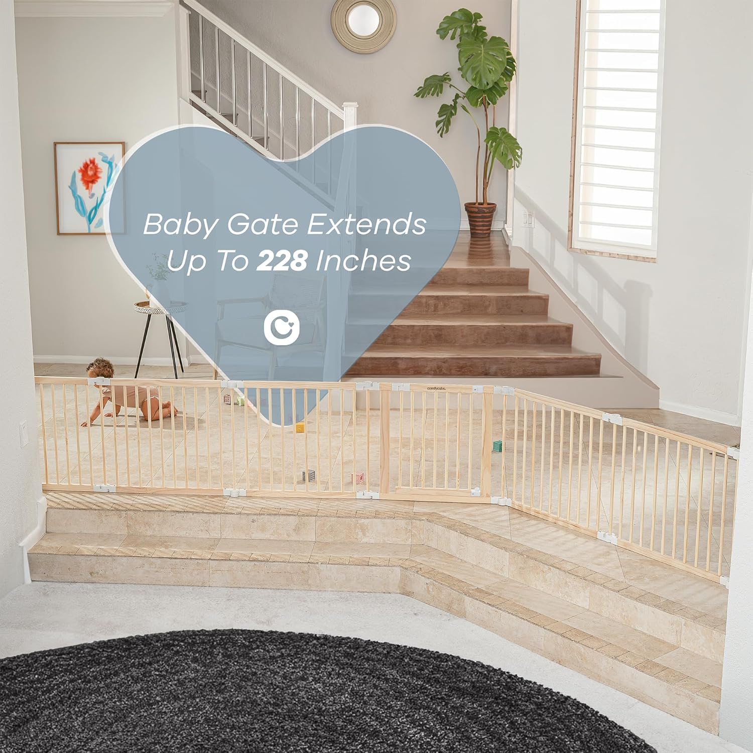 Comfy Cubs Baby Playpen & Safety Gate - 57x57x25 Inches, Extends to 228