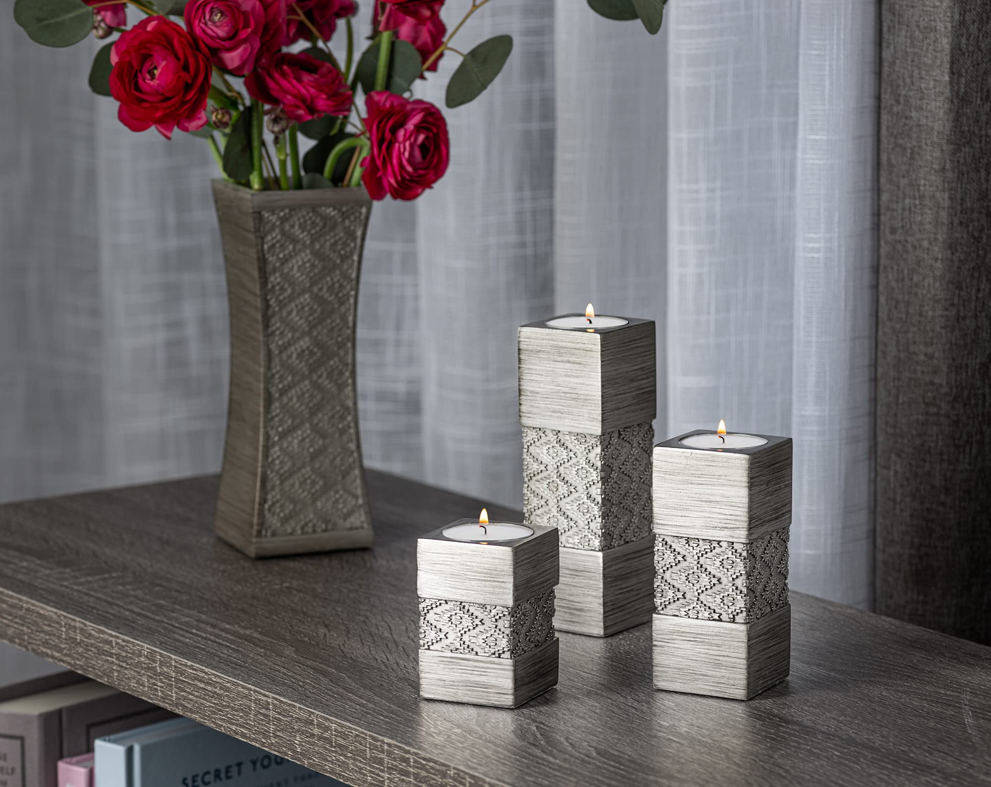 Dublin Silver Tealight Candle Holder Set of 3 - Elegant Home Decor for Living Room, Dining Table, Coffee Table, Fireplace, Entryway & Bathroom | Perfect for Romantic Dinners, Relaxing Baths & Holiday Centerpieces
