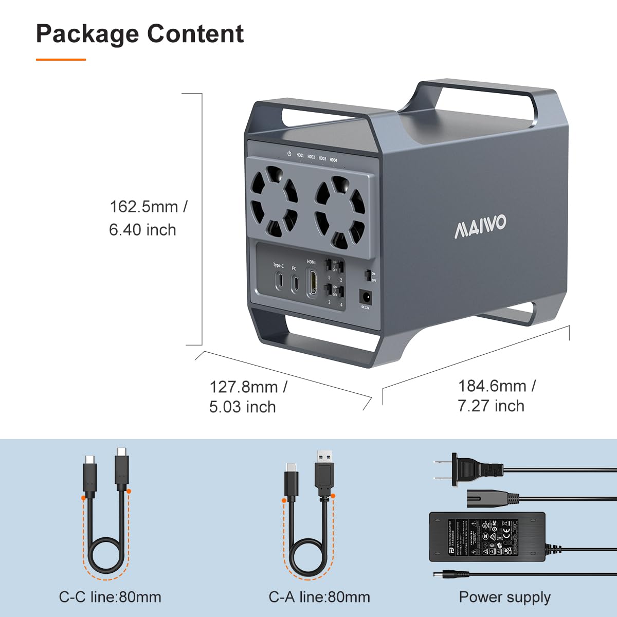 MAIWO 4 Bay USB-C Hard Drive Enclosure - 10Gbps High-Speed DAS for 3.5