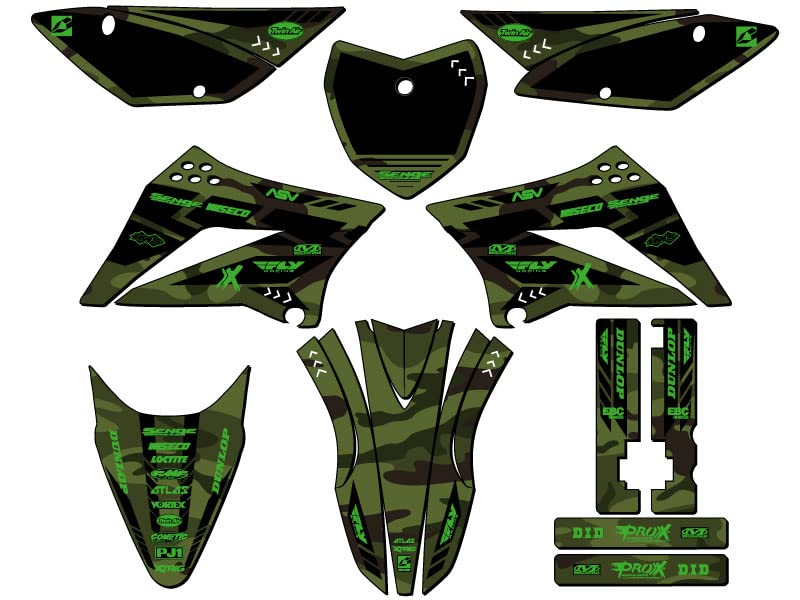 2010-2025 Kawasaki KLX 110 APACHE Green Senge Graphics Complete Kit - Full Body Decal Sticker Set for Dirt Bike & Motocross Racing - Perfect for Off-Road Trail Riding and Motocross Competition