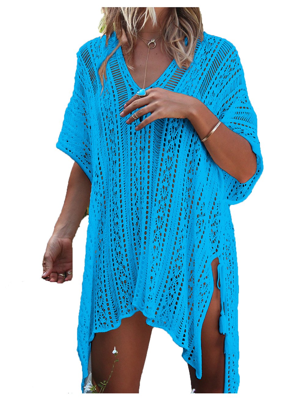 Wander Agio Women's Beach Swimsuit Cover Up - Long Sleeve Bikini Coverup with Net Design for Pool, Vacation & Summer Outfits