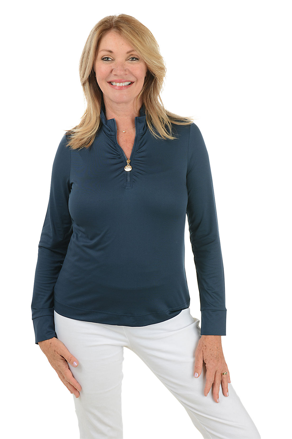 Women's Ruched Quarter Zip UPF 50+ Sun Protection Shirt - Lightweight Long Sleeve for Hiking, Golf & Outdoor Activities