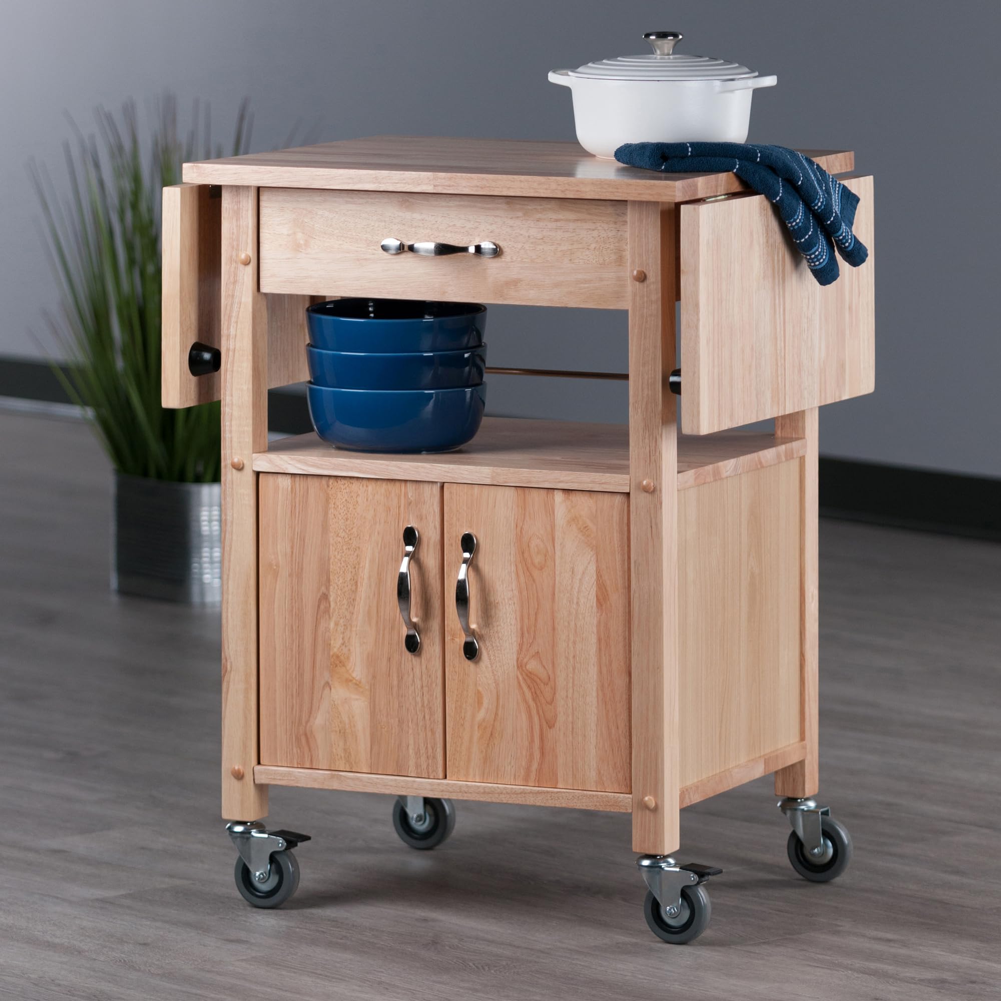 Winsome Wood Drop-Leaf Kitchen Cart - Space-Saving Kitchen Island with Wheels for Small Spaces, Dining & Food Prep - Perfect for Apartments, Dorms & Compact Kitchens