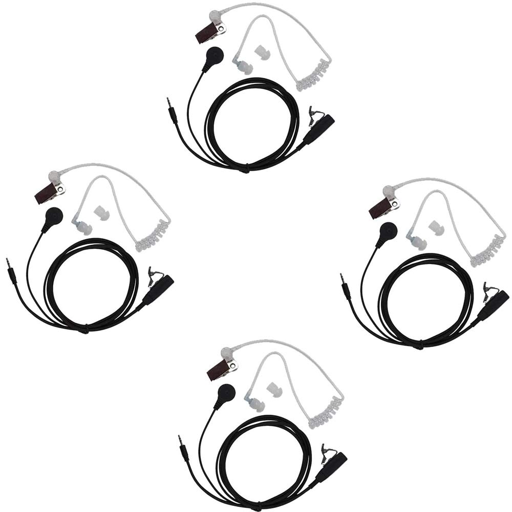 Caroo Walkie Talkie Headset Earpiece - 1 Pin Covert Acoustic Tube with PTT Mic | Compatible with Cobra CXT195/CX112/ACXT1035r/ACXT145/ACXT545/PX655/RX385/RX685 Two Way Radios | 4 Pack Set for Security, Construction & Outdoor Activities