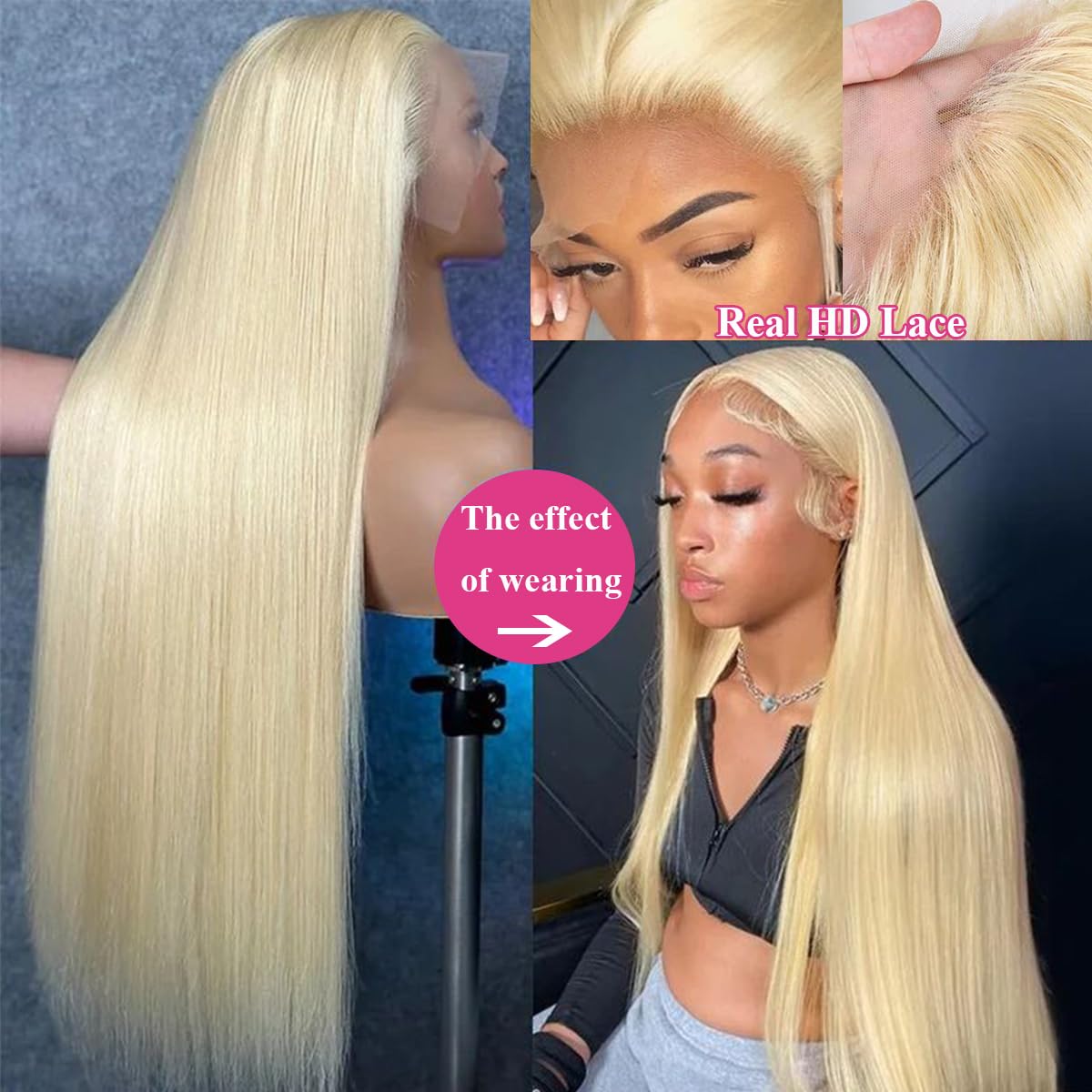 613 Lace Front Wig Human Hair 13x4 HD Transparent Straight Blonde Wigs 150% Density 22 Inch - Perfect for Daily Wear, Cosplay, and Special Occasions