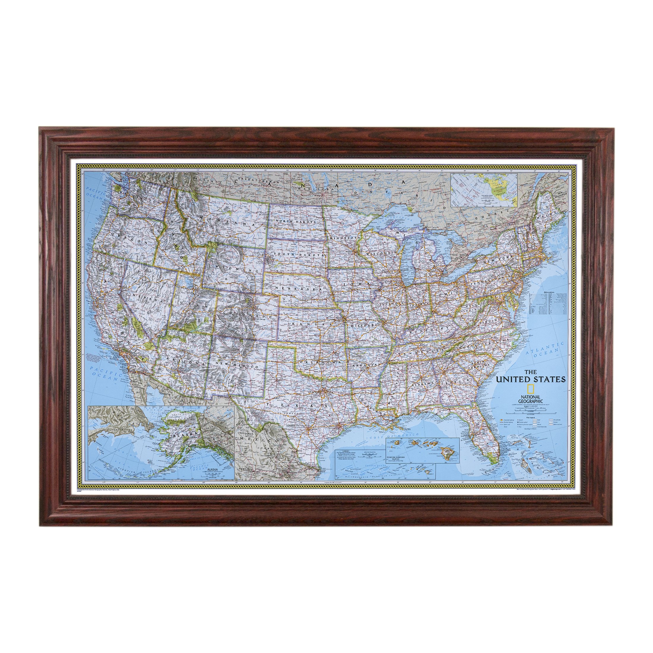 Push Pin Travel Map - Classic US Solid Wood Cherry Framed Pin Board for Tracking Adventures - 27.5
