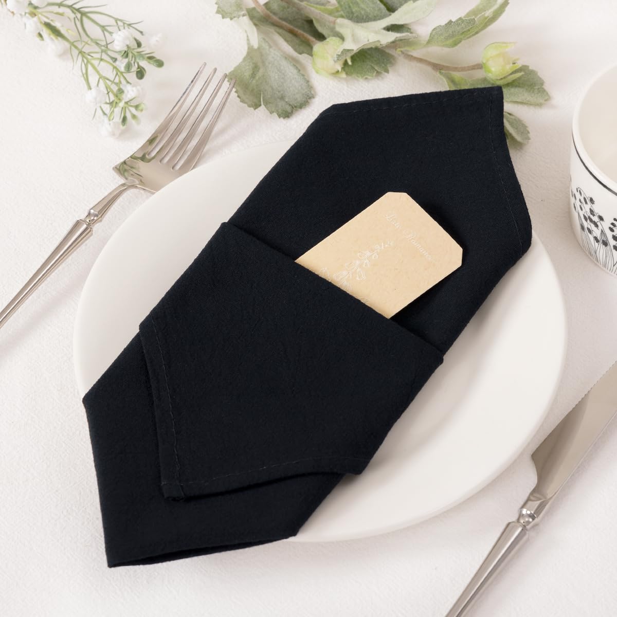 Premium Black Linen Napkins Set of 10 - 17
