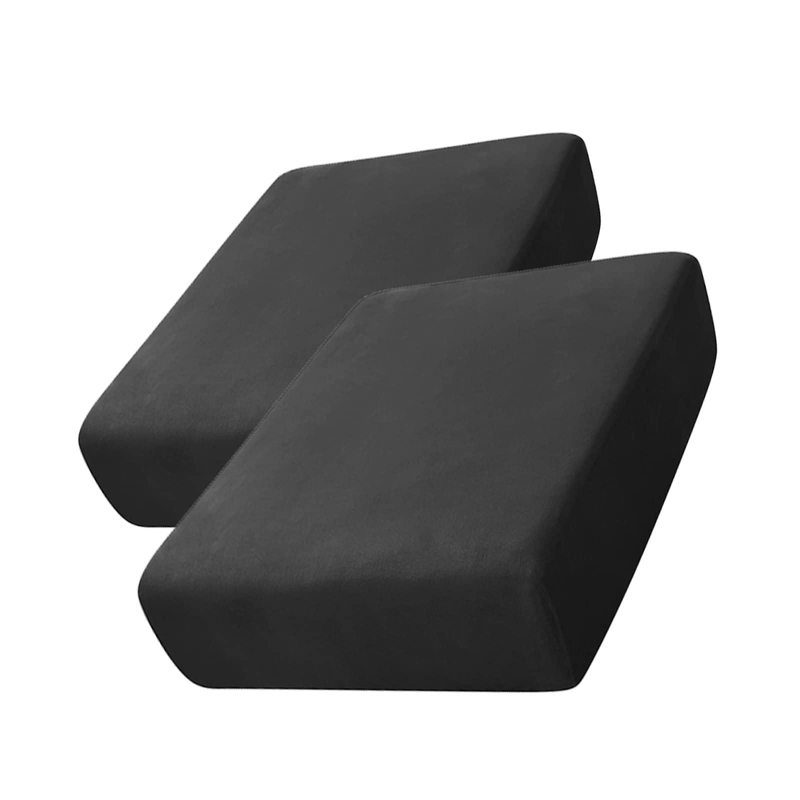 Soft Velvet Plush Stretch Cushion Cover - Elastic Bottom Sofa Slipcover (Black, 2 Pack) - Perfect for Living Room Furniture Protection & Home Decor