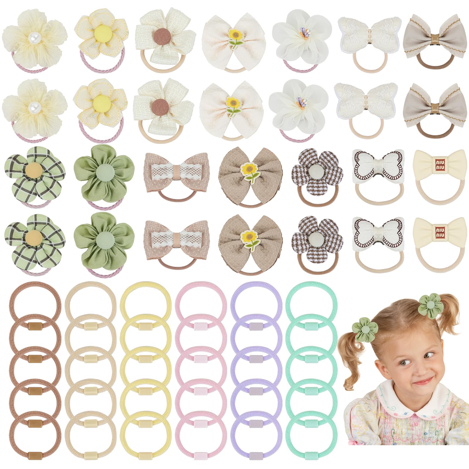 60PCS Colorful Baby Hair Ties & Bows Set - Soft Elastic Ponytail Holders for Girls, Toddlers & Infants | Perfect for Daily Wear, Parties & Photo Shoots