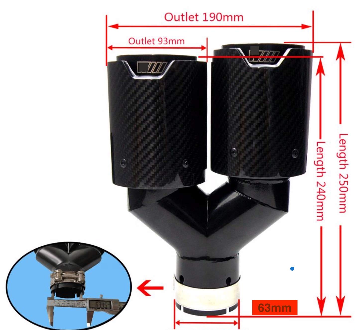 Dual Carbon Fiber Black Stainless Steel Universal Exhaust Pipe Muffler Tips for BMW - High Performance Car Exhaust Upgrade for Enhanced Sound & Style (Perfect for Street Racing & Car Shows)
