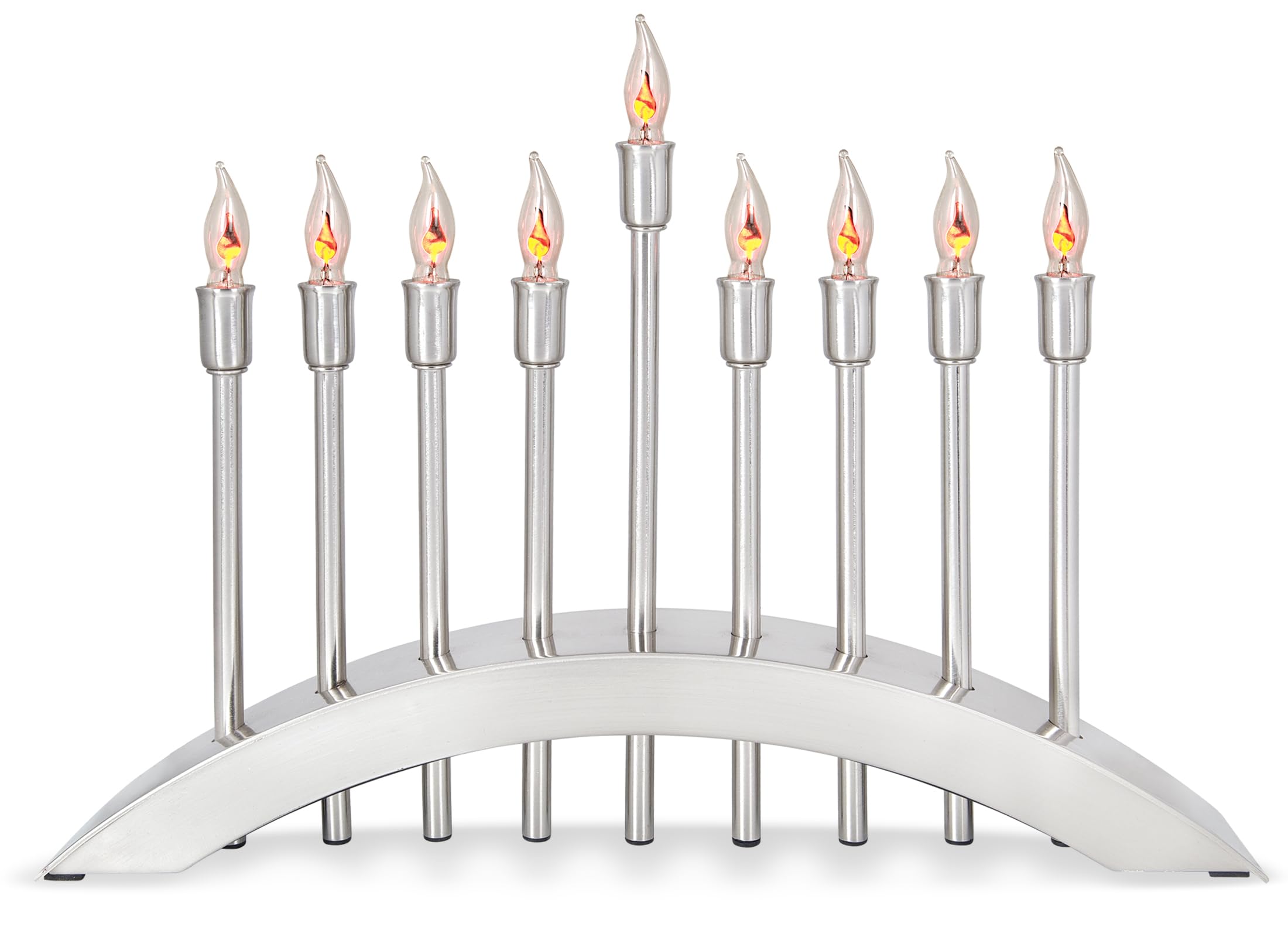 Hanukkah Electric Menorah - 9 Branch Hanukkiah with Flickering Flame LED Bulbs, Brushed Stainless Steel - Perfect for Home Decor, Jewish Holidays & Chanukah Celebrations by Aviv Judaica