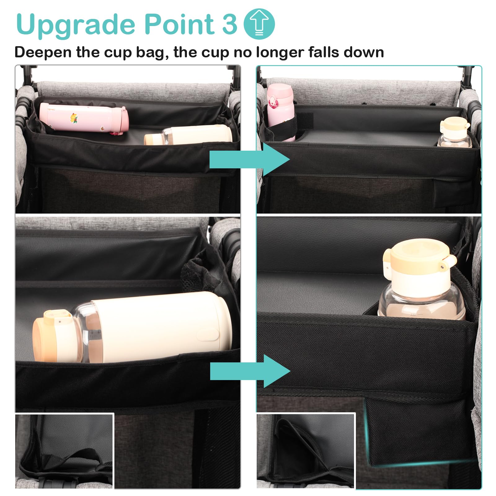 Upgraded Wonderfold Wagon W4 Series Stroller Snack Tray - Durable Faux Leather, Deep Cup Holder & Reinforced Sides - Easy to Clean Kids Toy Organizer for Snacks, Drinks & Essentials - Perfect for Park Outings, Zoo Trips & Family Adventures (W4 Model)