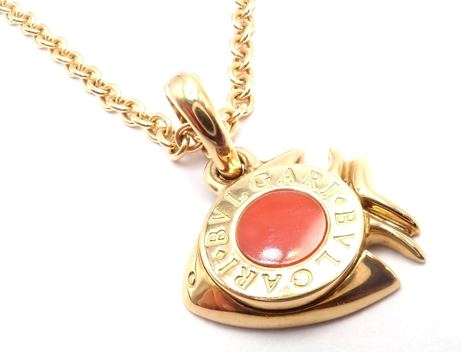 Authentic Bulgari Bvlgari 18k Yellow Gold Coral Naturalia Fish Pendant Necklace - Luxury Jewelry for Women, Elegant Gift for Special Occasions