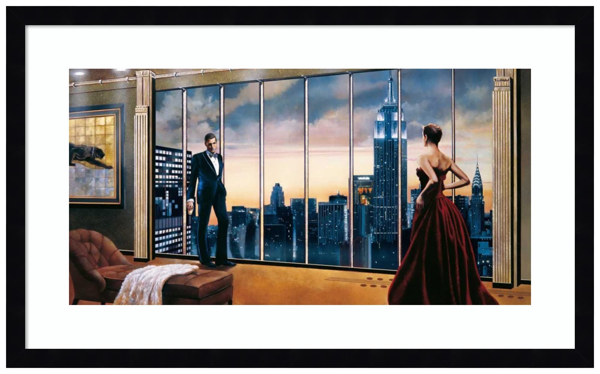 Amanti Art Wood Framed Wall Art Print - Evening Romance Landscape Painting by Ron Di Scenza - 25x16 Inches - Svelte Noir Black Frame - Perfect for Living Room, Bedroom & Office Decor