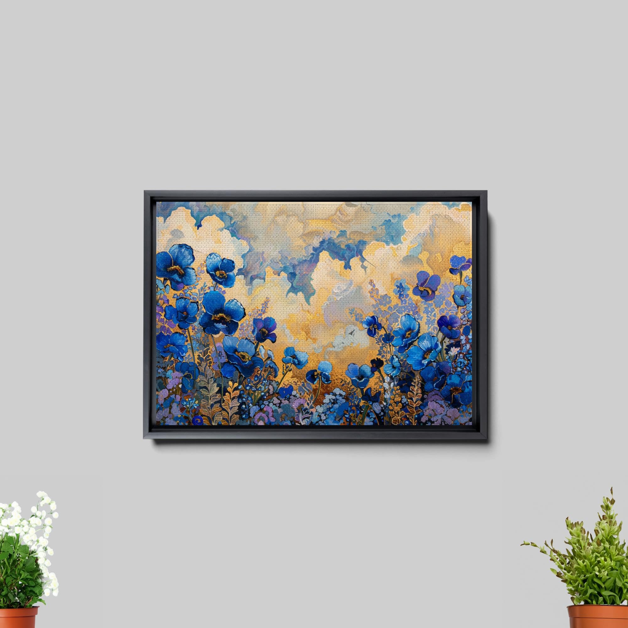 Abstract Purple Orchid Flower Canvas Art - Floral Wall Decor with Mountain Sunset Glow - Premium Canvas Prints for Living Room, Bedroom & Office Decoration