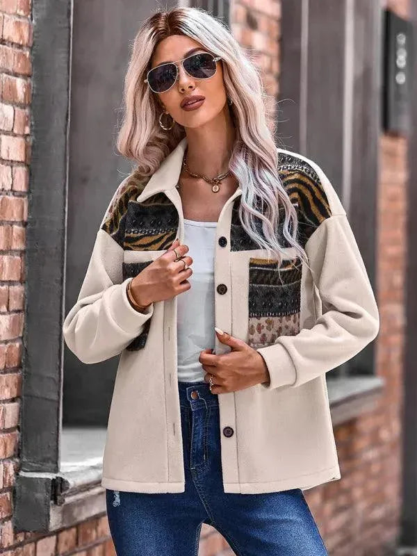Stylish Patchwork V-Neck Women's Coat - Trendy Winter Jacket for Casual Outfits & Office Wear