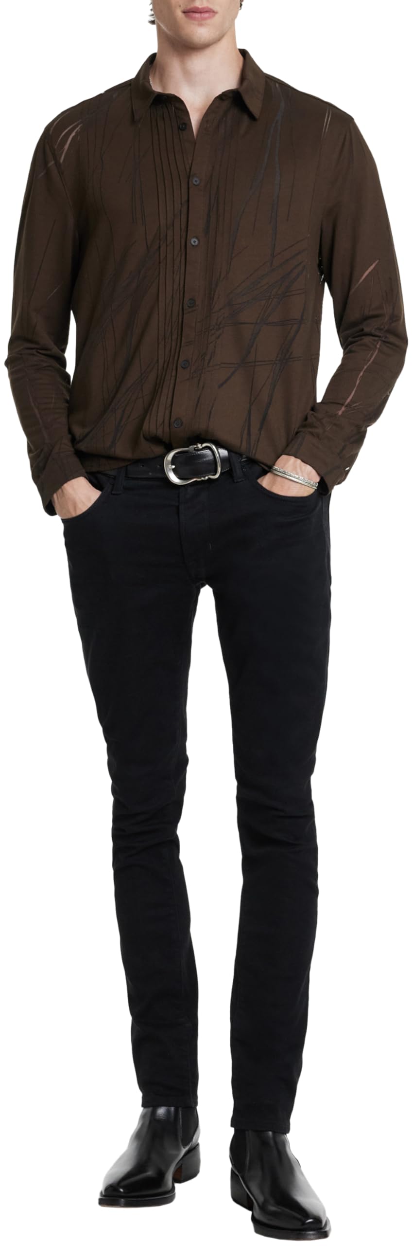 John Varvatos Men's Phoenix Button-Down Shirt - Casual & Stylish Long Sleeve Dress Shirt for Work, Date Night & Special Occasions