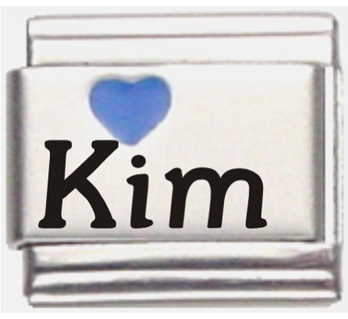 Kim Dark Blue Heart Laser Name Italian Charm Link Bracelet - Personalized Jewelry for Women, Gifts for Her, Friendship Bracelets for Best Friends