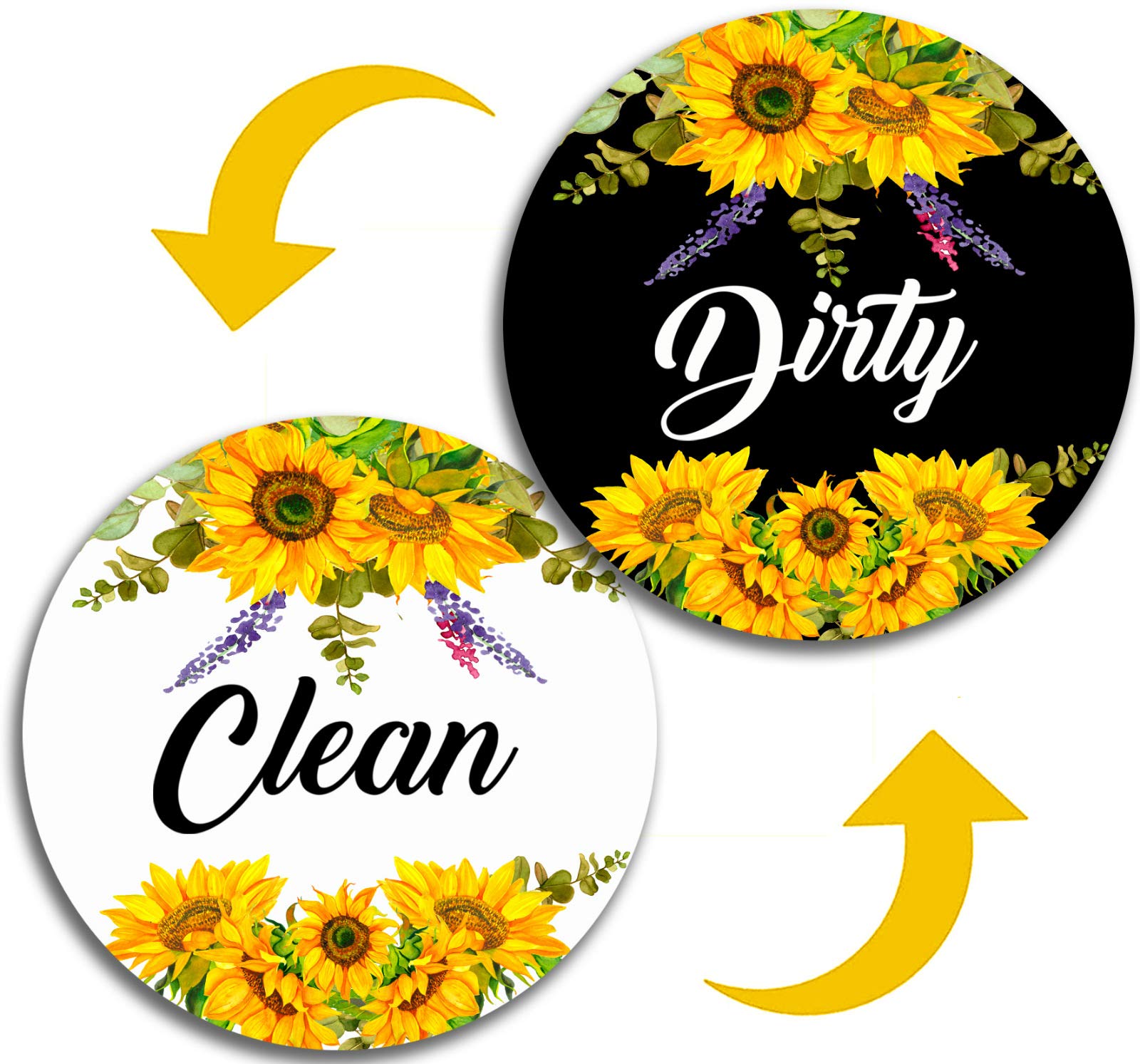Dishwasher Magnet - Clean/Dirty Sign Indicator with Double-Sided Magnetic Plate for Kitchen, Dishwasher & Refrigerator | Reversible Sunflower Design for Home Organization