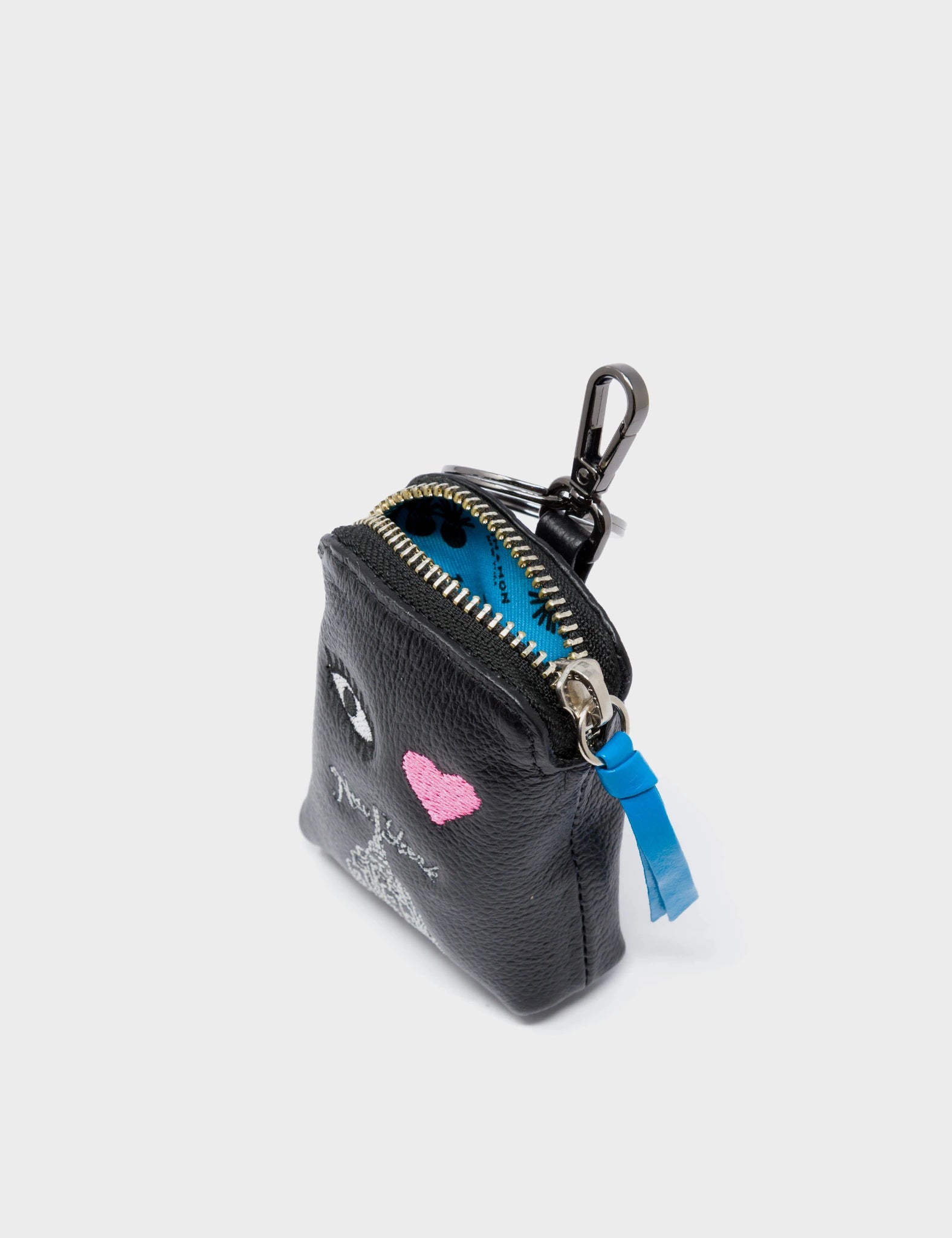 Florence Pouch Charm - Black & Ibiza Blue Leather Keychain with 