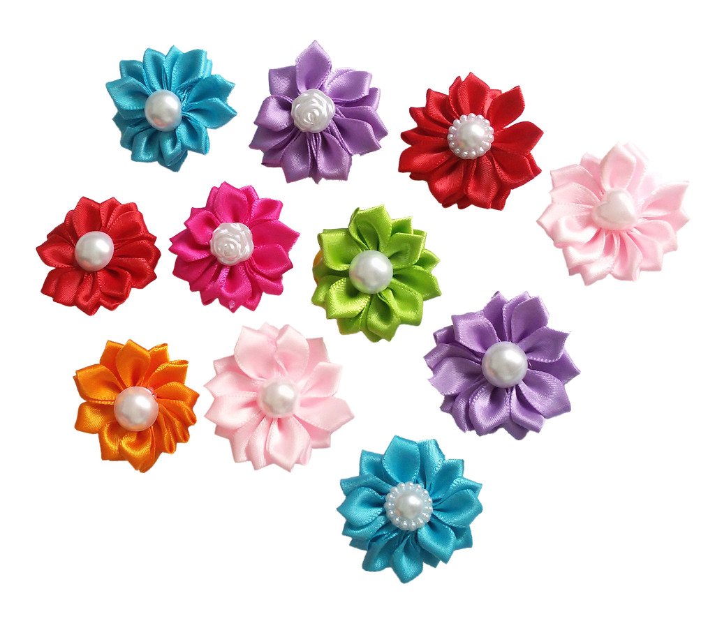 Handmade Pet Hair Bows for Dogs - Assorted Pack of 20 Cute Floral Hair Clips - Grooming Accessories for Small Dogs & Puppies - Perfect for Pet Shows, Grooming, Photo Shoots & Daily Styling