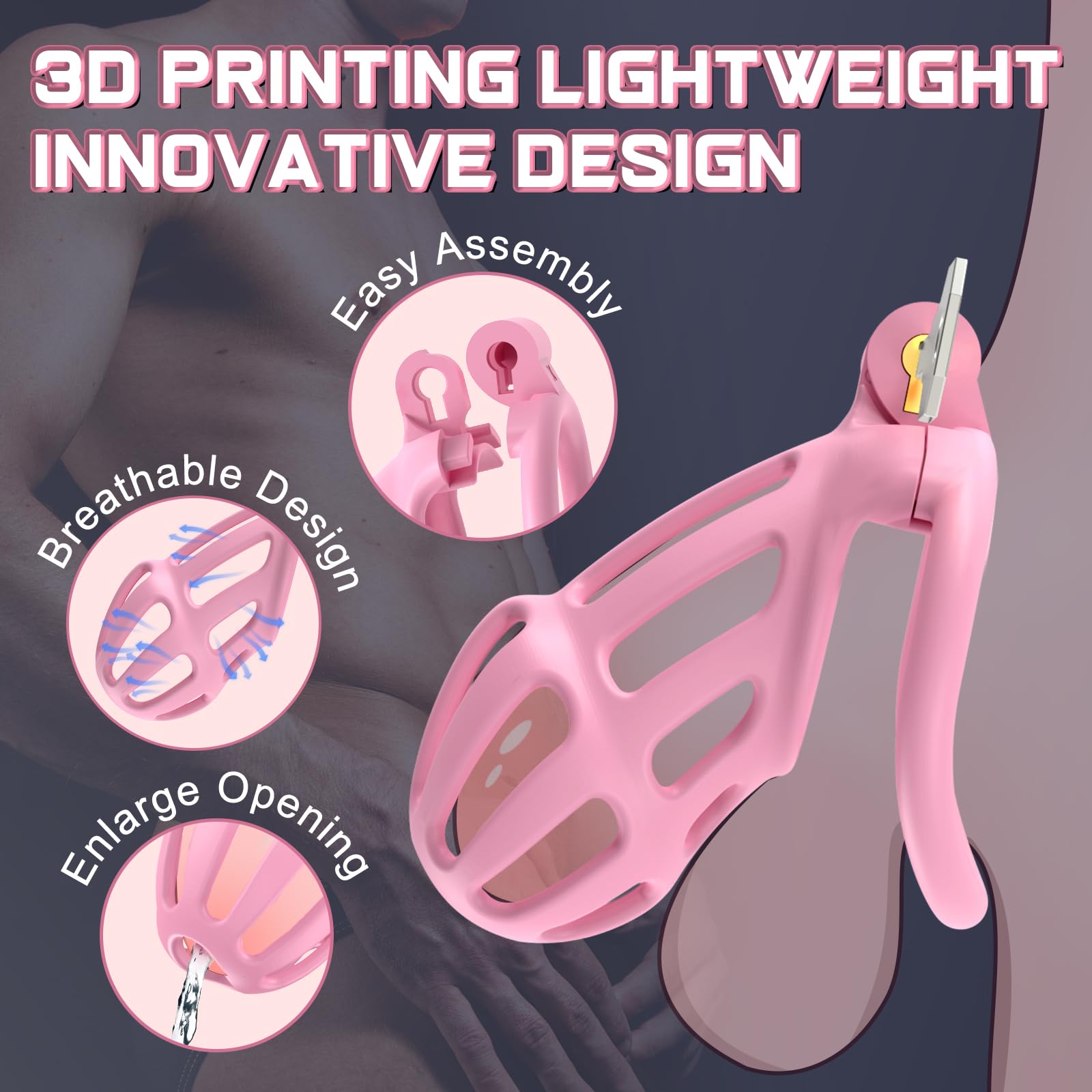 3D Printed Male Chastity Cage - Lightweight Penis Erection Control Device with 5 Adjustable Ball Rings | BDSM Bondage Sex Toy for Men | Perfect for Couples Play, Tease & Denial, and Long-Term Wear