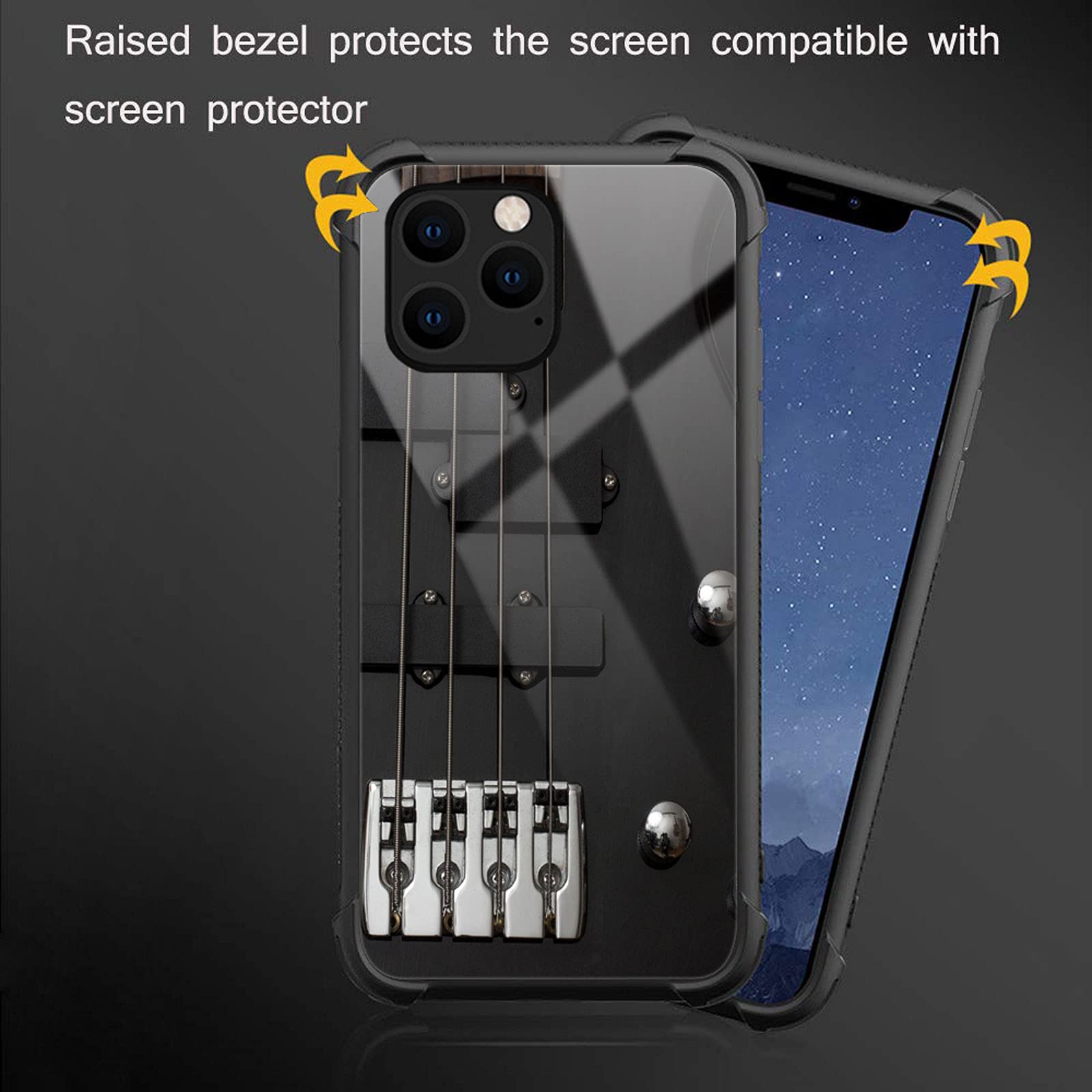 CARLOCA iPhone 13 Pro Case - Shockproof Hard Acrylic Cover with Guitar Bass Strings Graphic Design | Anti-Scratch Protection | Perfect for Music Lovers & Daily Use