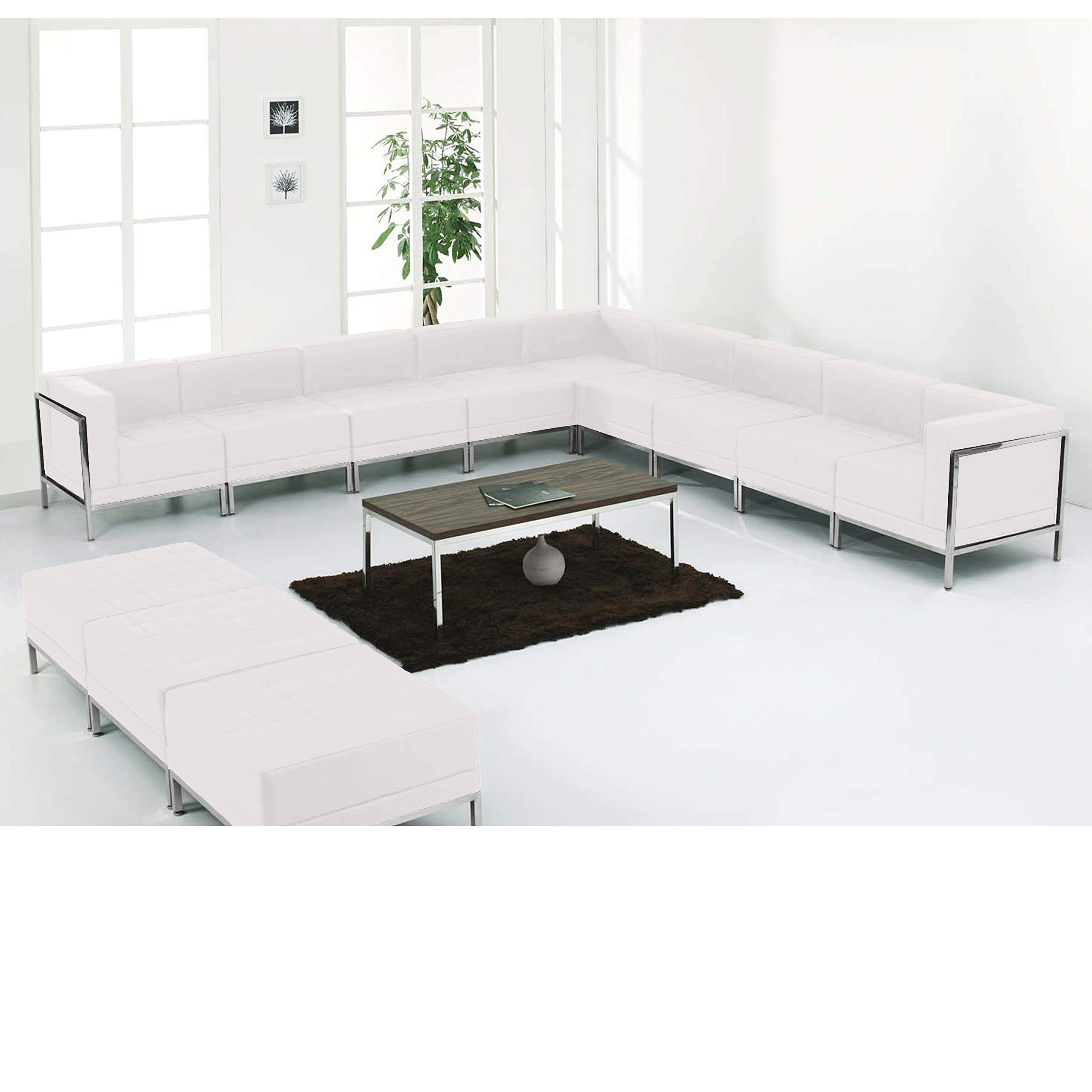 Flash Furniture HERCULES Imagination Series 12-Piece White LeatherSoft Sectional Sofa with Ottoman - Modern Living Room Set for Home Theater, Lounge & Family Gatherings