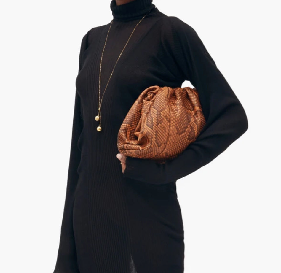 Bottega Veneta Tan Brown Python Large The Pouch Clutch Bag - Luxury Designer Handbag for Women, Evening Parties & Special Occasions