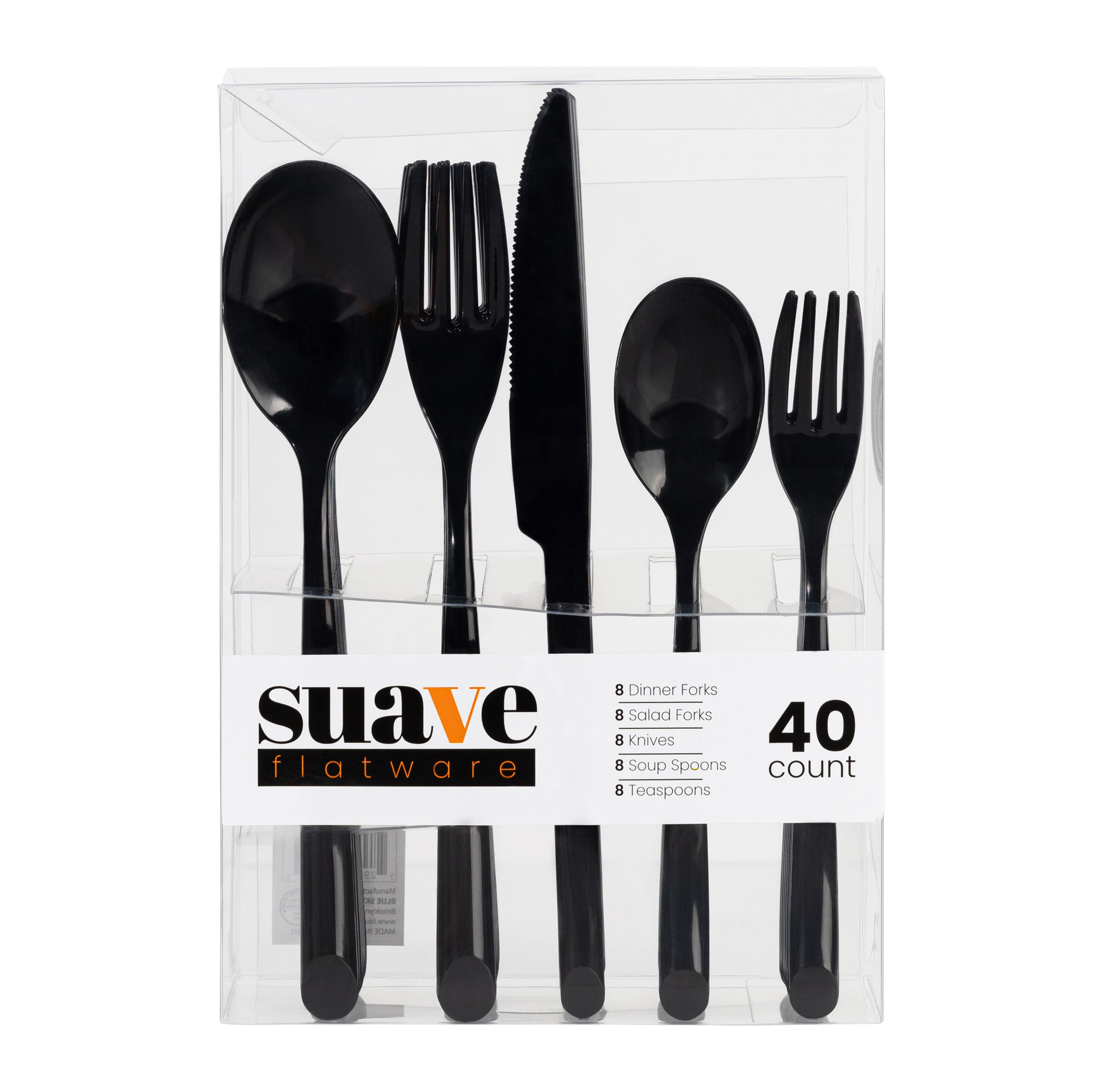Suave Collection Black Flatware Set - 40-Piece Stainless Steel Cutlery Combo (8 Place Settings) - Elegant Dining for Restaurants, Weddings & Home Entertaining