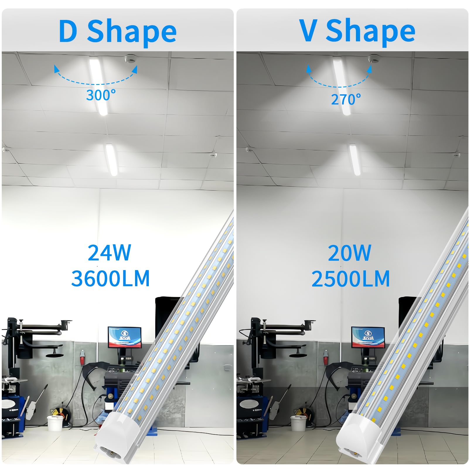 CNSUNWAY 2FT LED Shop Light, 24W 5000K Daylight White T8 LED Light Fixture, 3100LM Super Bright, D-Shaped Linkable LED Tube Lights for Garage, Workshop, Basement, Office - Plug & Play, Energy Saving, 2 Pack - Perfect for Task Lighting, Workbench Illumination & Home Improvement Projects