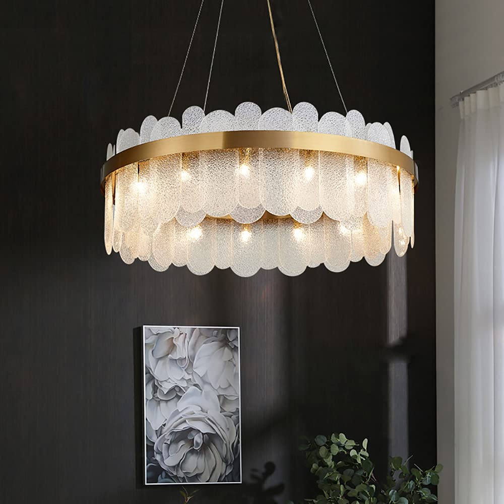 Modern Round Chandelier - 12-Light Contemporary Luxury Glass Pendant Ceiling Light Fixture 31.5 Inch Gold - Elegant Lighting for Living Room, Bedroom, Dining Room & Kitchen Island | Perfect for Home Decor, Dinner Parties & Romantic Ambiance