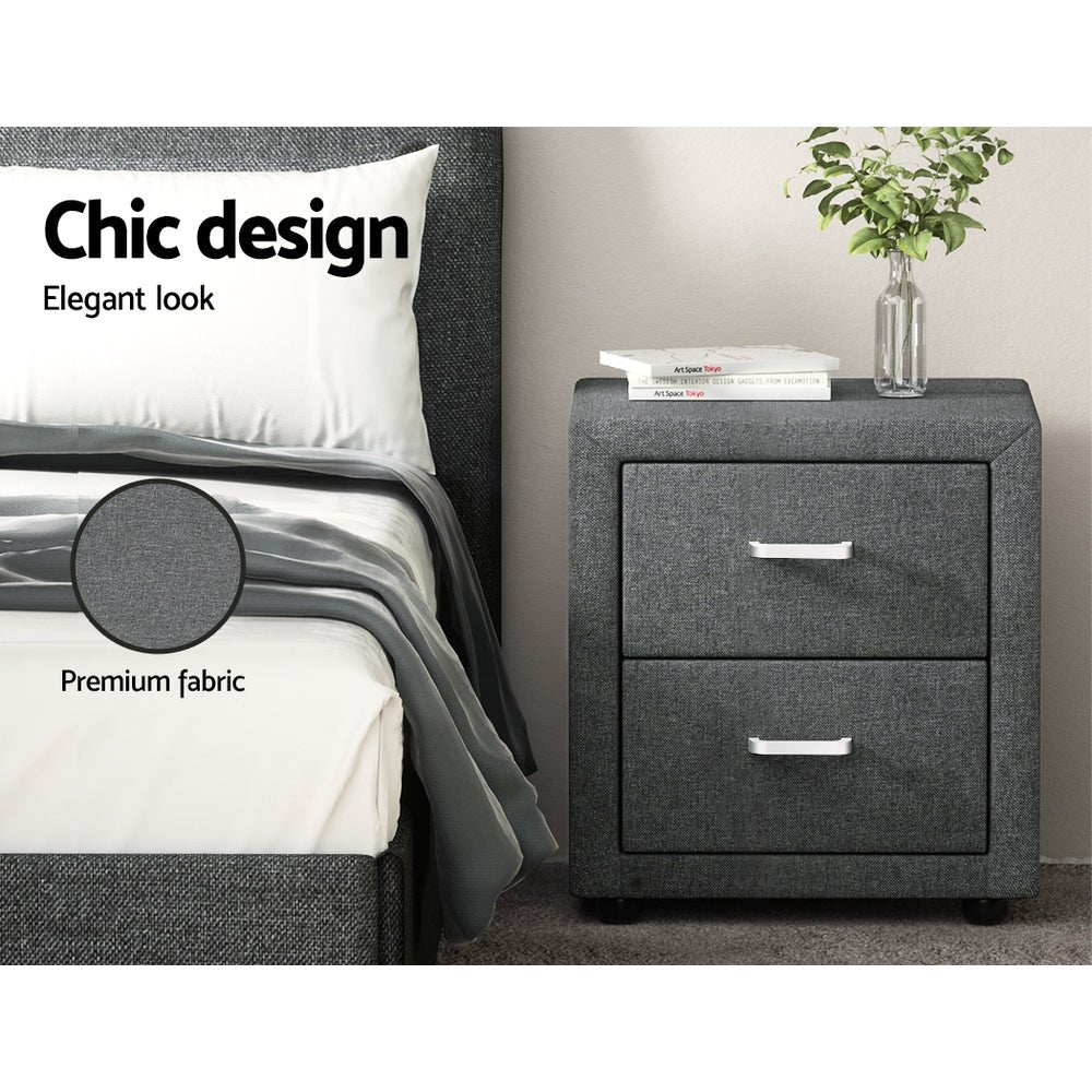 Modern Fabric Bedside Table - Grey Nightstand with Storage Shelf for Bedroom, Living Room, or Dorm | Compact & Stylish Night Stand with Easy Assembly
