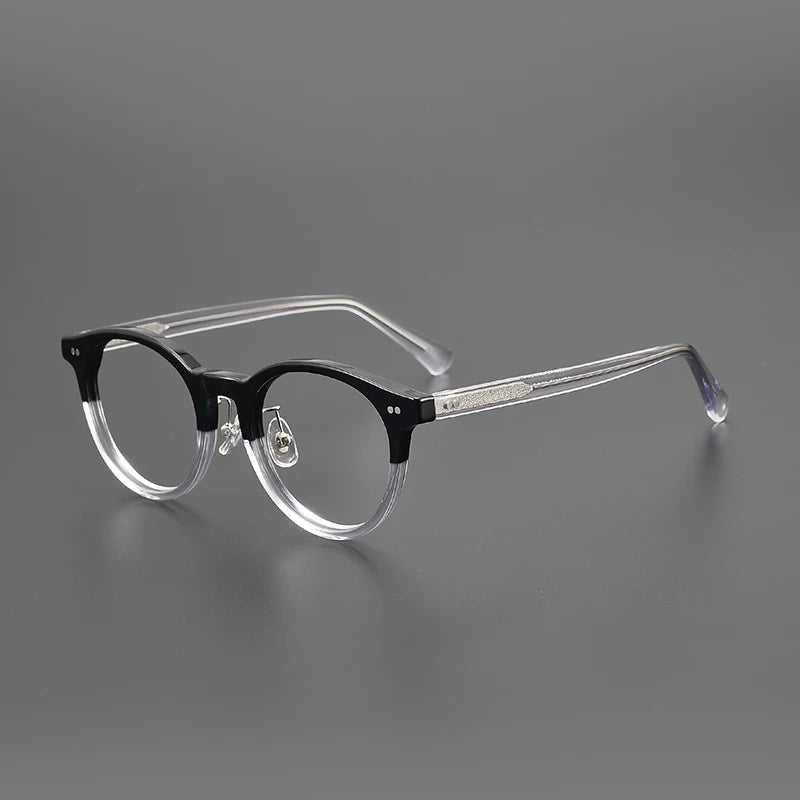 Stylish Black Acetate Unisex Round Full-Rim Eyeglasses 98615 - Perfect for Work, Reading & Fashion Accessories