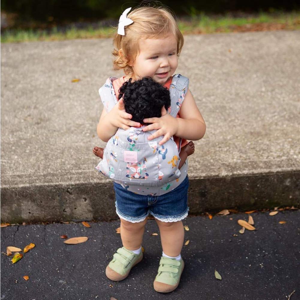 Bebamour Baby Doll Carrier for Kids - Soft Cotton Front & Back Stuffed Toy Holder - Perfect Gift for Boys & Girls (Blue Flower) - Ideal for Pretend Play, Role-Playing & Comforting Companions