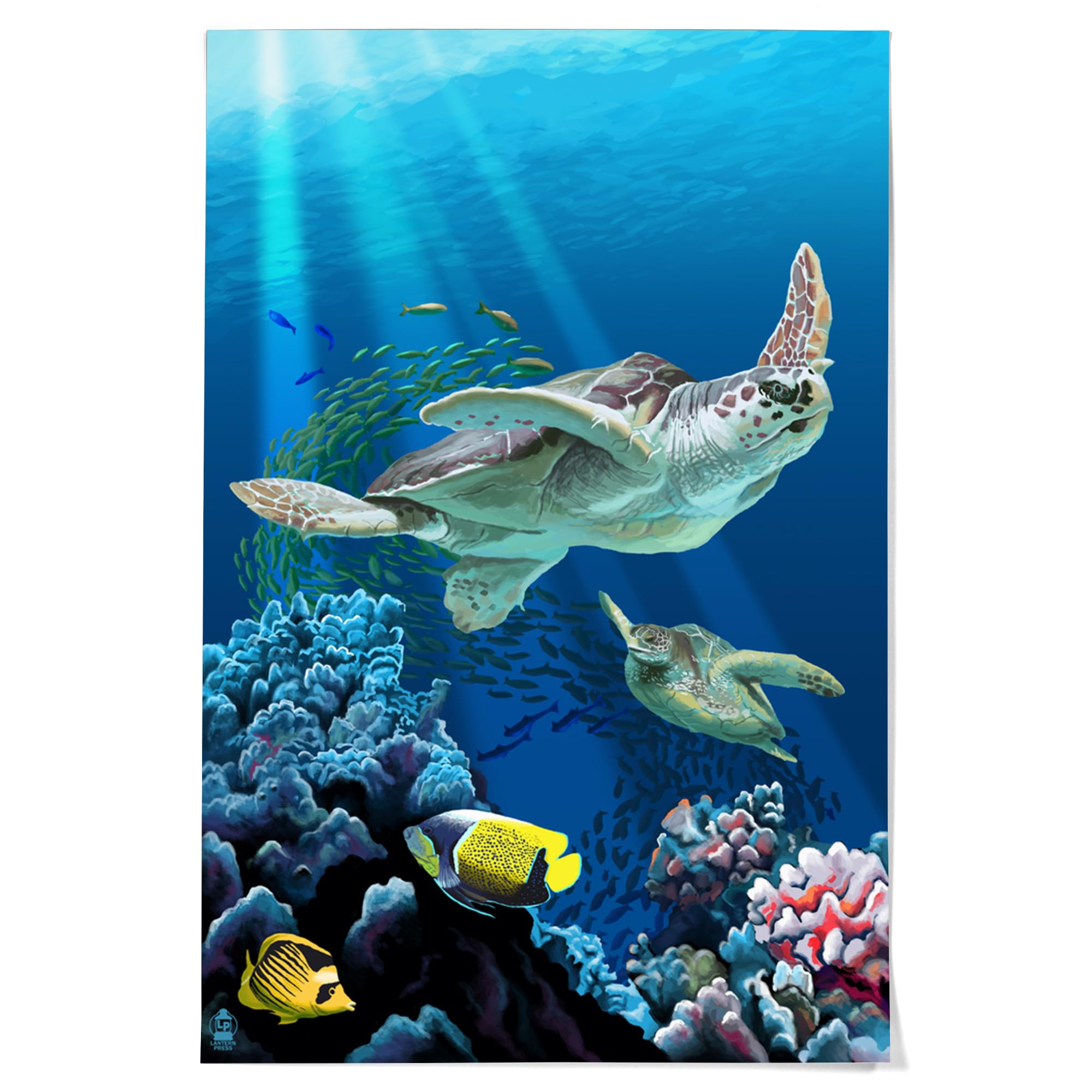 Lantern Press 36x54 Inch Giclee Art Print - Sea Turtle Swimming Underwater Ocean Wall Decor - Perfect for Beach House, Living Room & Coastal Themed Home Decor