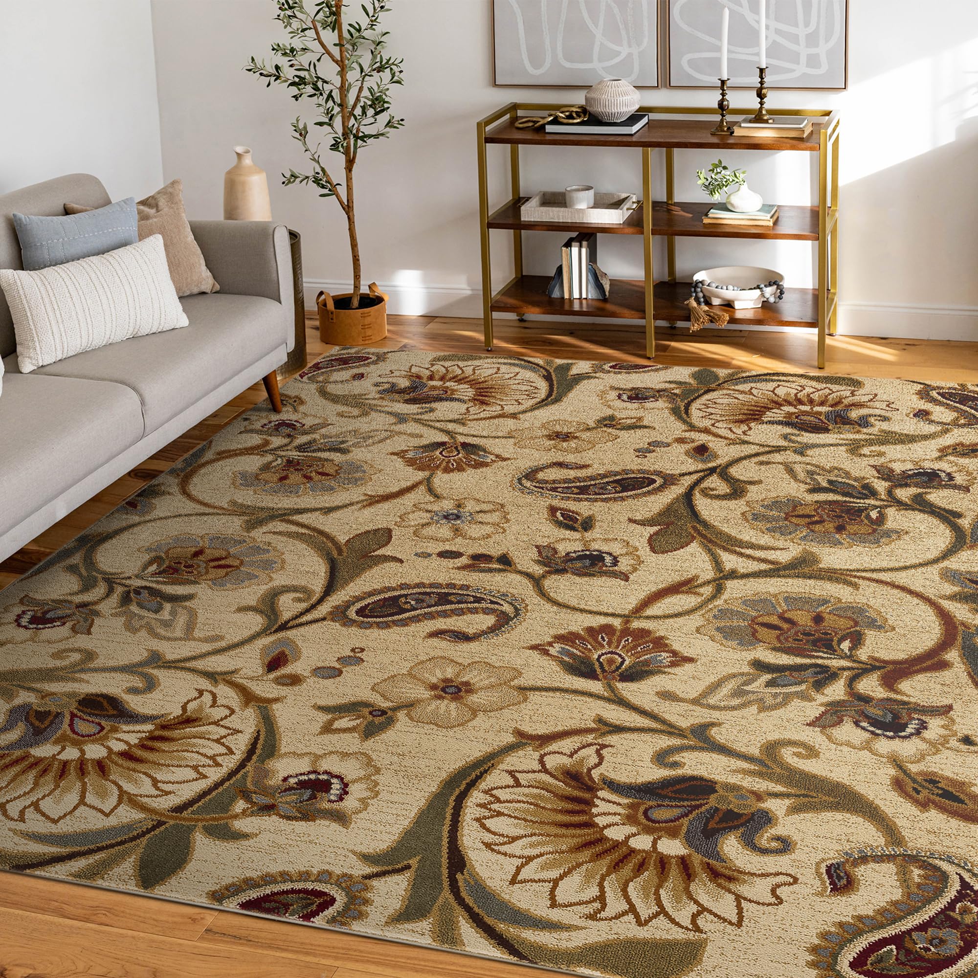 Fairfield Beige Modern 5x7 Area Rug - Soft Contemporary Carpet for Living Room, Bedroom, Dining Room & Entryway - Non-Slip Indoor Floor Mat - Perfect for Home Decor, Apartment & Office Use