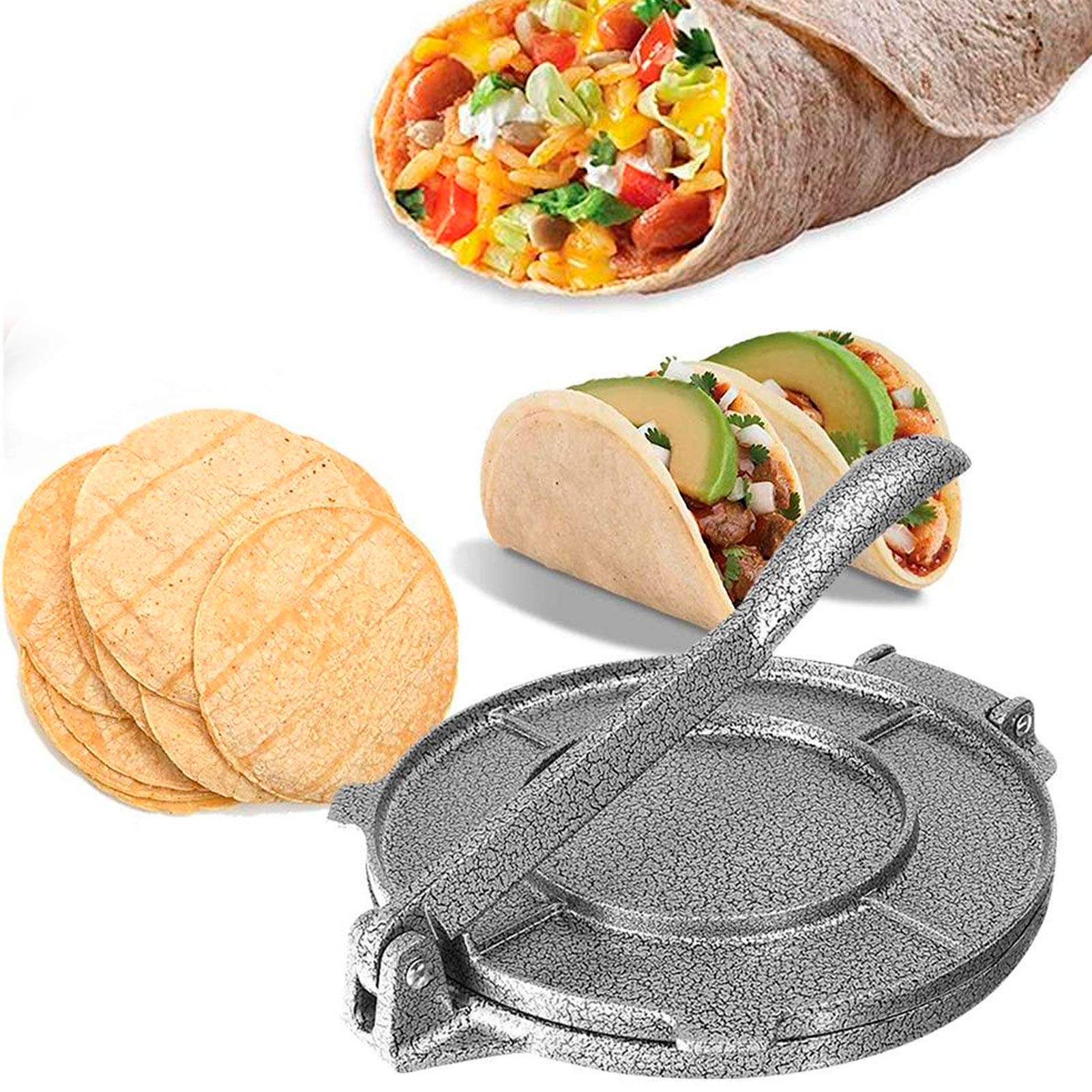 6.5 Inch Cast Iron Tortilla Press - Heavy Duty Tortilla Maker for Flour, Roti & Dough | Pre-Seasoned with Flaxseed Oil | Perfect for Mexican, Indian & Latin American Cuisine | Home Kitchen & Restaurant Use
