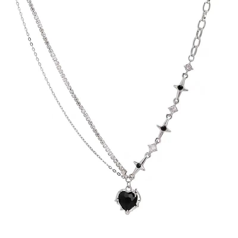 Y2K Heart Diamond Necklace for Women - Crystal Silver Pendant Aesthetic Asymmetric Jewelry - Perfect for Valentine's Day, Anniversary Gifts & Everyday Fashion