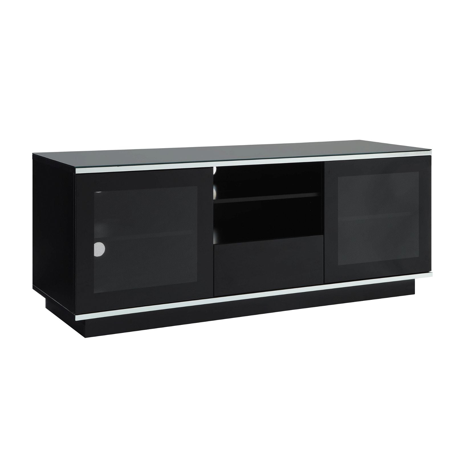 TITAN 1500 Black TV Stand Entertainment Center with Storage Shelves - Perfect for Living Room Home Theater Setup